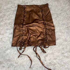 Gold Tie-Up Mini Skirt (Size: S)